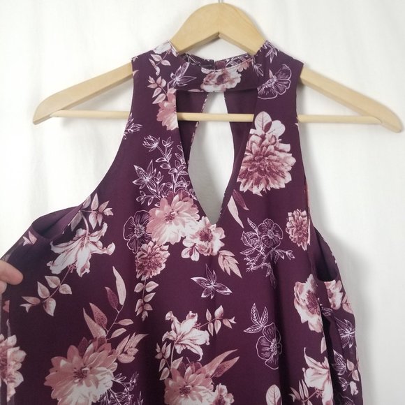 Miami Keyhole neckline  maroon floral sleeveless dress size XS (155) - Picture 3 of 7